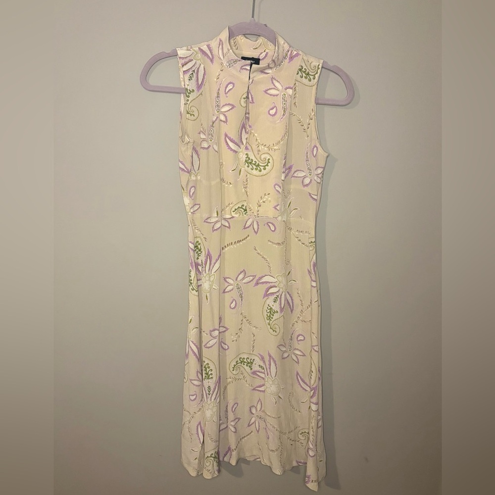 Y2K Vintage Semi Sheer Earthy Floral Paisley Sleeveless Dress 100% Silk Size XS